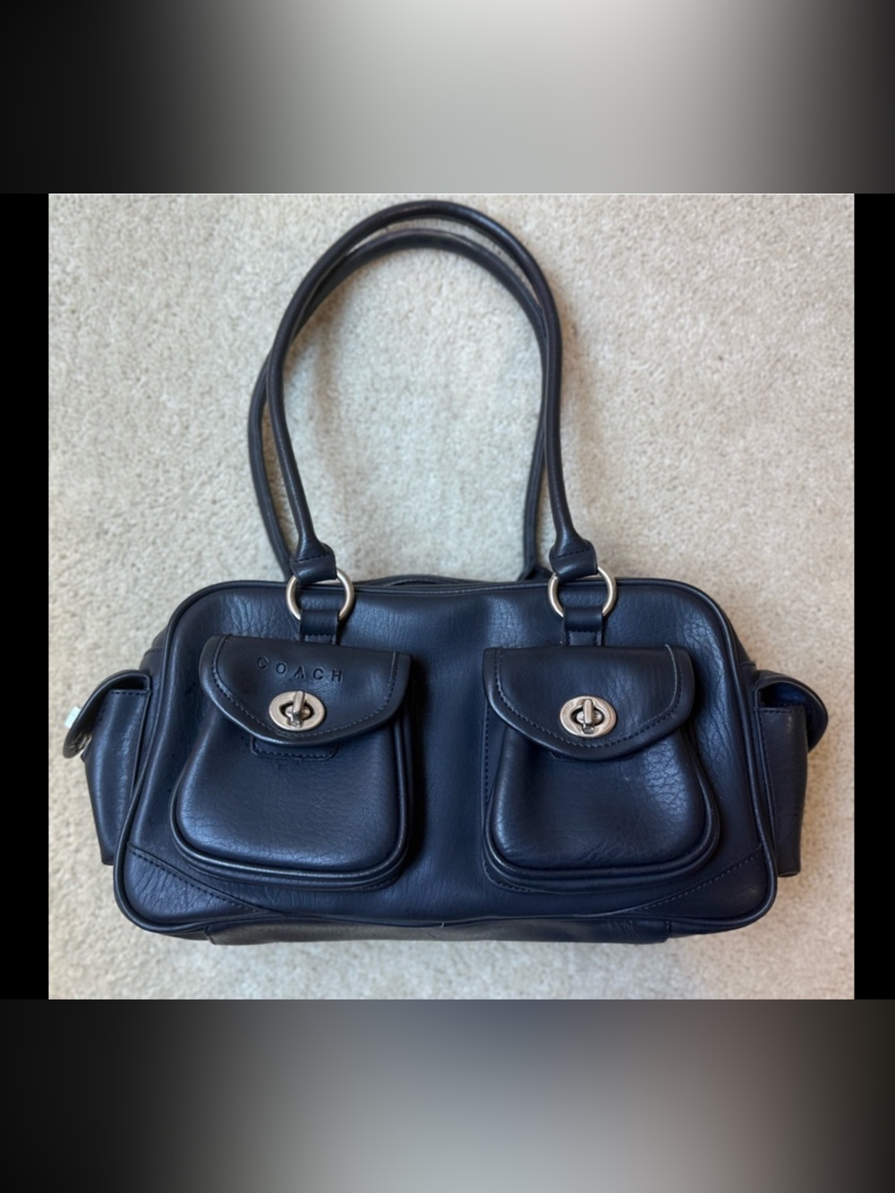 Vintage Coach Blue Leather Legacy Satchel Bag Silver Buttons 7H-7456